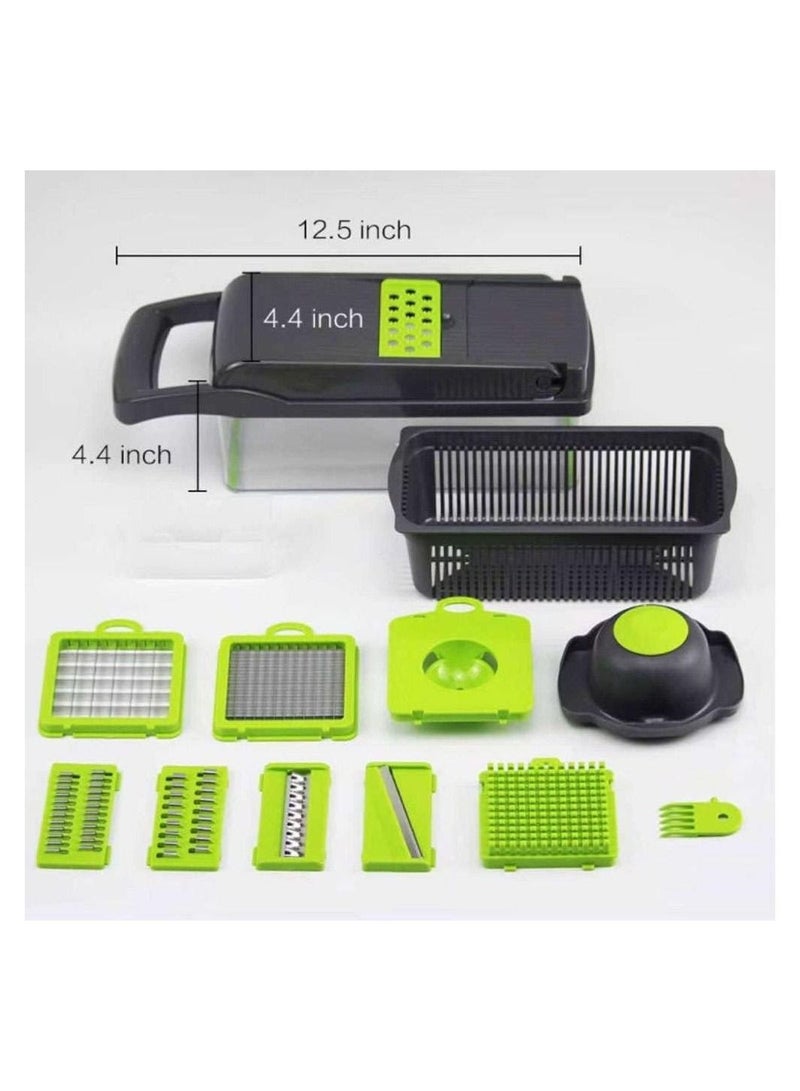 Vegetable Chopper Food Chopper Slicer Veggie Chopper Grater Multifunction with Handle Multi Blade Kitchen Food Vegetable Chopper Cutter with Container Drain Basket for Fruit Onion Potato - Image 2