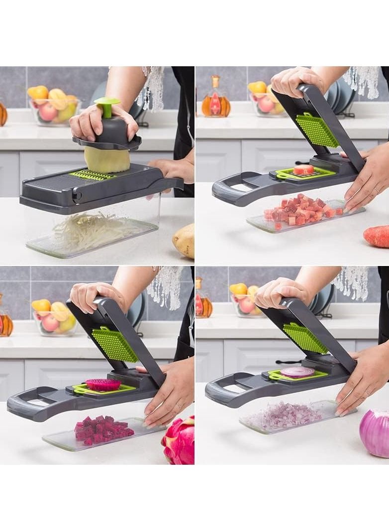 Vegetable Chopper Food Chopper Slicer Veggie Chopper Grater Multifunction with Handle Multi Blade Kitchen Food Vegetable Chopper Cutter with Container Drain Basket for Fruit Onion Potato - Image 5