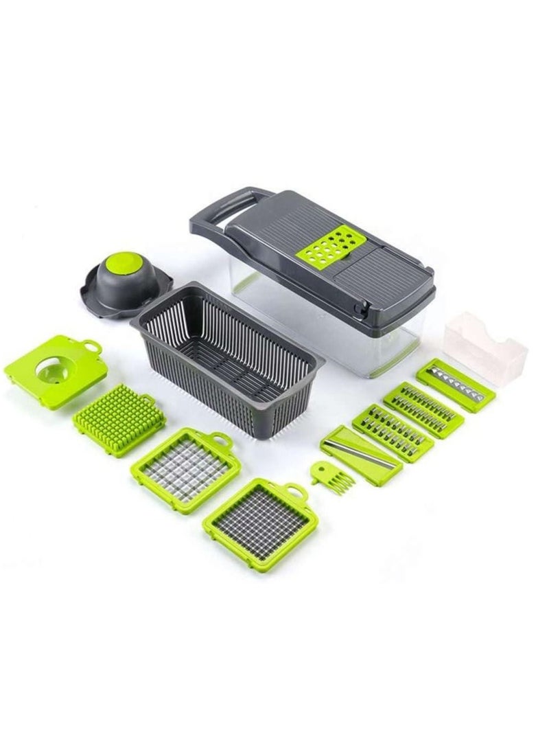 Vegetable Chopper Food Chopper Slicer Veggie Chopper Grater Multifunction with Handle Multi Blade Kitchen Food Vegetable Chopper Cutter with Container Drain Basket for Fruit Onion Potato - Image 3