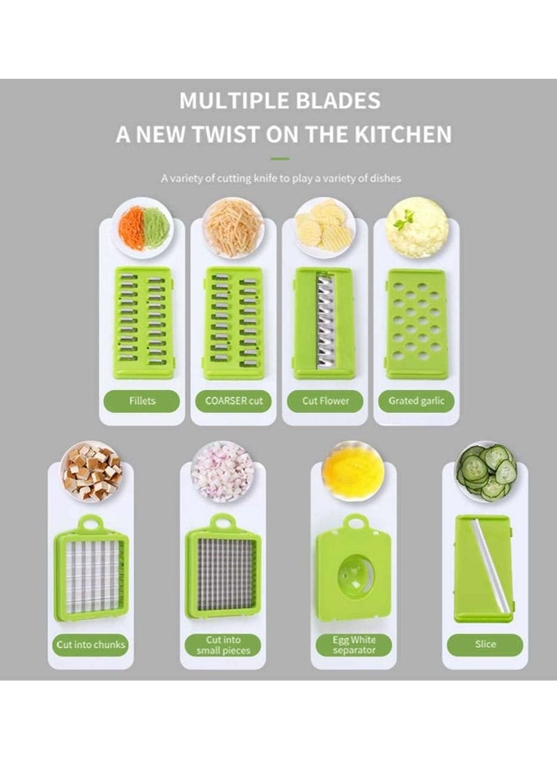 Vegetable Chopper Food Chopper Slicer Veggie Chopper Grater Multifunction with Handle Multi Blade Kitchen Food Vegetable Chopper Cutter with Container Drain Basket for Fruit Onion Potato - Image 4