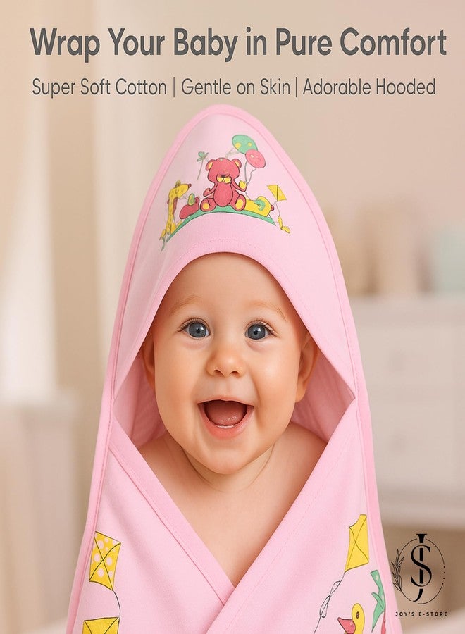 JOY'S E-STORE Super Soft Cotton Hooded Baby Towel – 90x55 cm | Lightweight & Skin-Friendly Bath Towel for Newborns, Infants & Toddlers (0–2 Years) | Quick Absorbent & Travel Friendly - 1952 Pink - Image 2