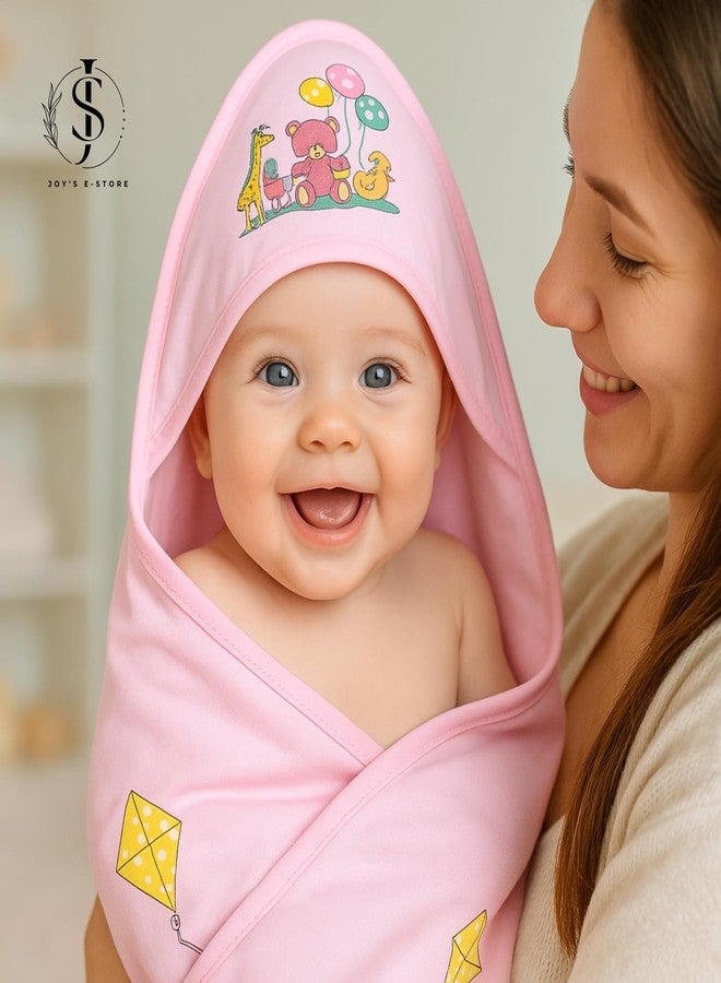 JOY'S E-STORE Super Soft Cotton Hooded Baby Towel – 90x55 cm | Lightweight & Skin-Friendly Bath Towel for Newborns, Infants & Toddlers (0–2 Years) | Quick Absorbent & Travel Friendly - 1952 Pink - Image 5