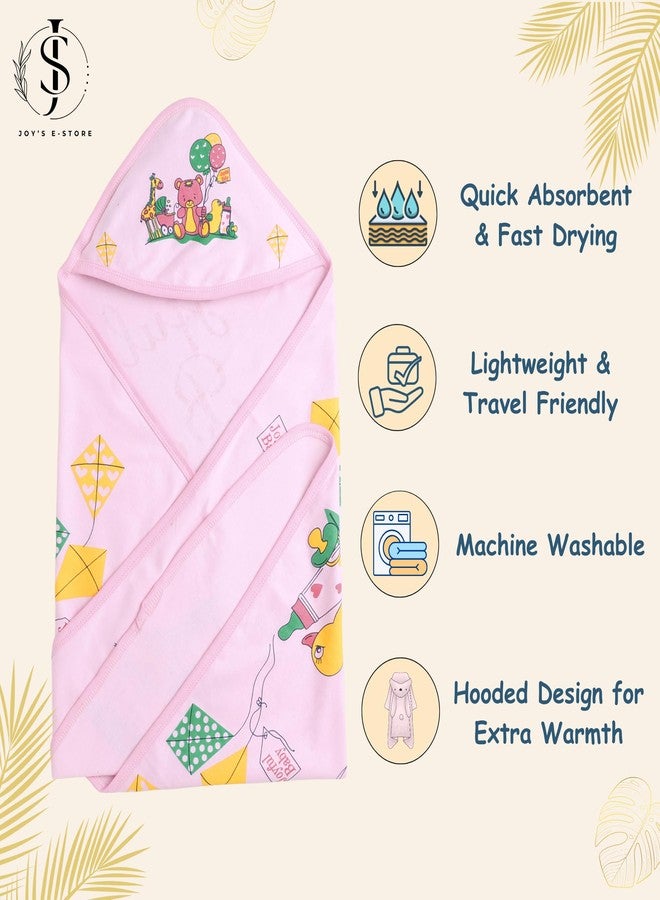 JOY'S E-STORE Super Soft Cotton Hooded Baby Towel – 90x55 cm | Lightweight & Skin-Friendly Bath Towel for Newborns, Infants & Toddlers (0–2 Years) | Quick Absorbent & Travel Friendly - 1952 Pink - Image 3