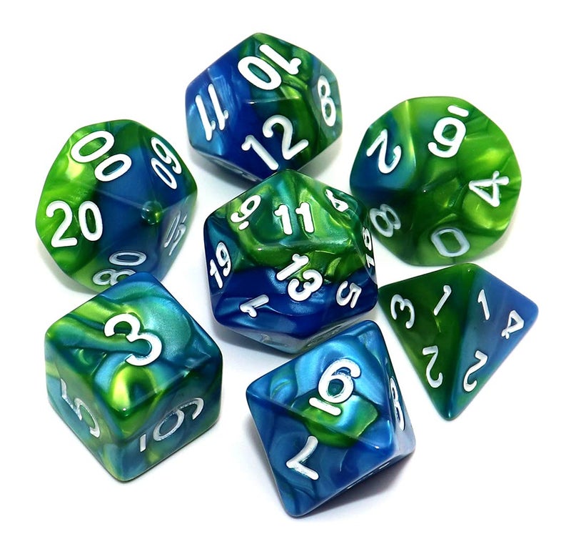 CREEBUY Blue Mix Green DND Dice Set for Dungeon and Dragons DD Pathfinder Role Playing Game RPG Polyhedral Dice with Dice Bag - Image 3