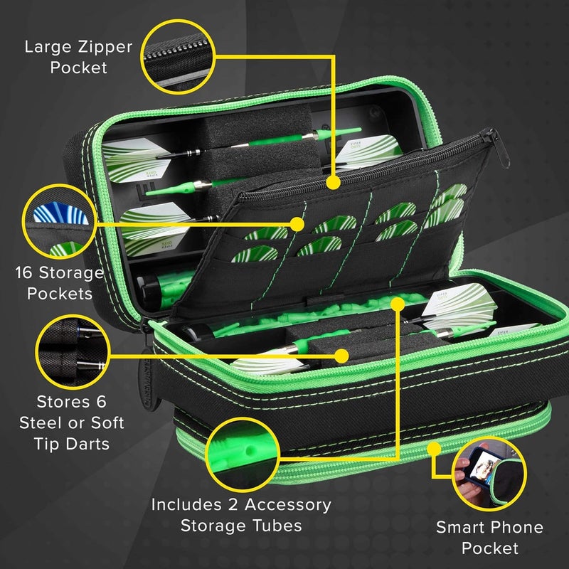 CASEMASTER Plazma Pro, 6 Dart Case for Soft and Steel Tip Darts, Features Large Front Mobile Device Pocket, Built-In Storage Tubes and Pockets for Flights, Tips, Shafts, and Personal Items - Image 2