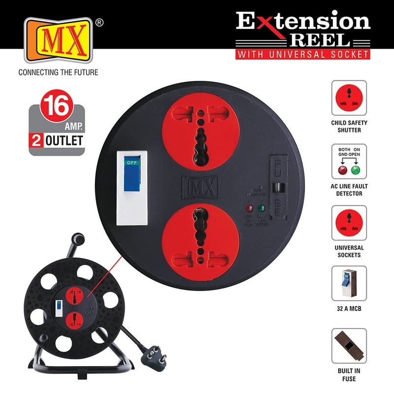 MX Cable Drum Extension Cable Reel Drum extension Drum 2 Universal Sockets Cable Drum Reel Extension Drum-perent (2 universal socket+5/15 amp+master switch, 10 MTR) - Image 3