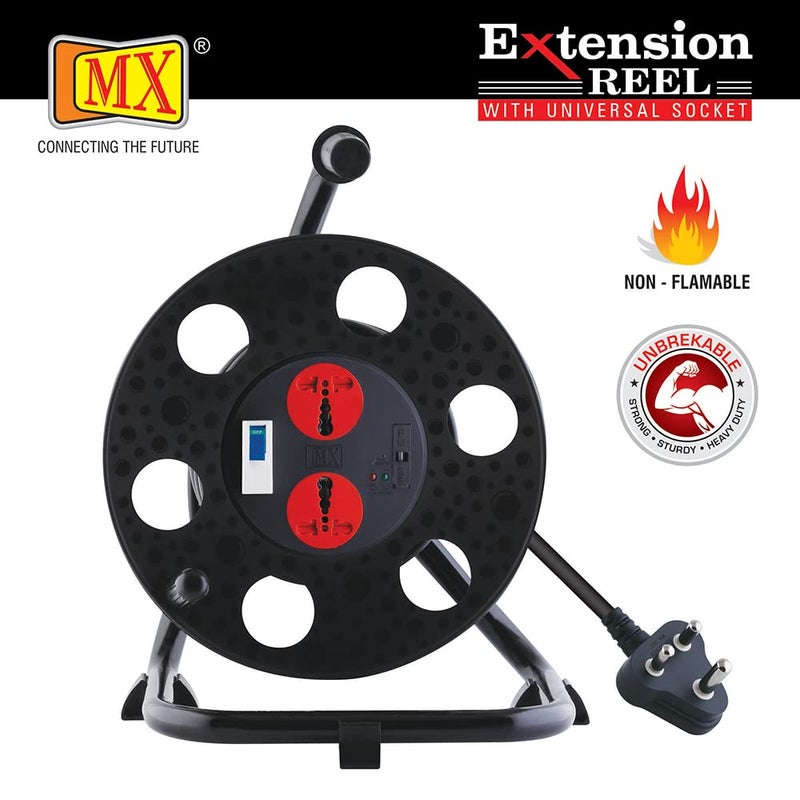 MX Cable Drum Extension Cable Reel Drum extension Drum 2 Universal Sockets Cable Drum Reel Extension Drum-perent (2 universal socket+5/15 amp+master switch, 10 MTR) - Image 2