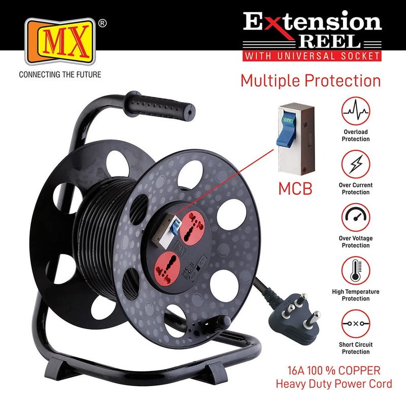 MX Cable Drum Extension Cable Reel Drum extension Drum 2 Universal Sockets Cable Drum Reel Extension Drum-perent (2 universal socket+5/15 amp+master switch, 10 MTR) - Image 4