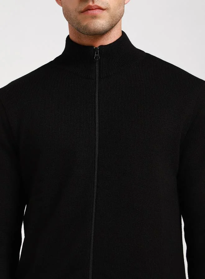 Dennis Lingo Mock Neck Slim Fit Cardigan with Front Zip by Styli