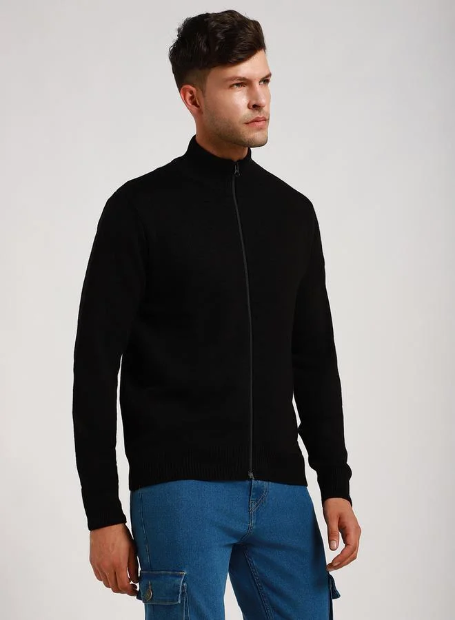 Dennis Lingo Mock Neck Slim Fit Cardigan with Front Zip by Styli