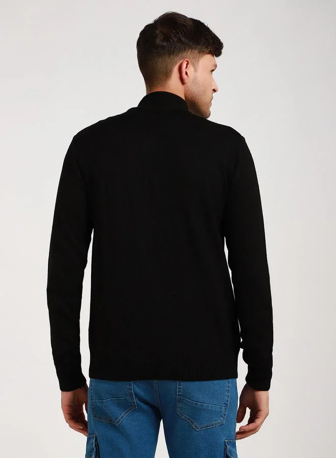 Dennis Lingo Mock Neck Slim Fit Cardigan with Front Zip by Styli