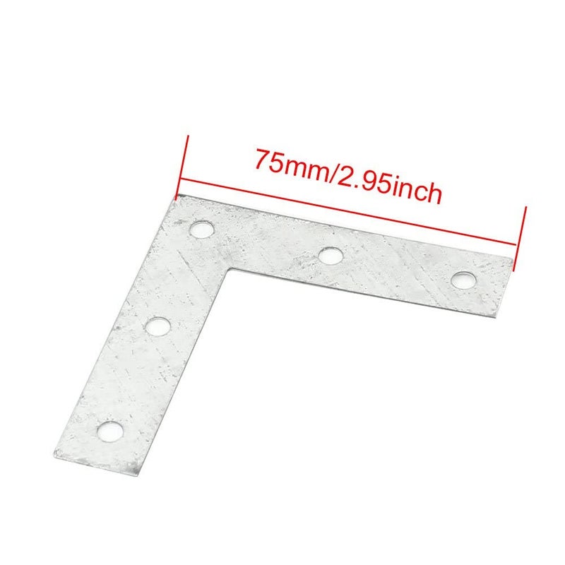 Teclican Flat Corner Brace Joint Right Angle Bracket Plate Connector Joint Fastener Shelf Support Repair Silver Tone for Wood Chair Bookshelf Window,75mm x 75mm/ 2.95" x 2.95" Pack of - (4) - Image 2