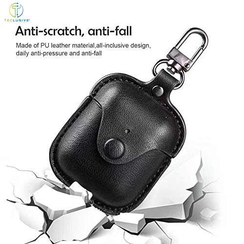 T Teclusive Ultra Luxury Protective Leather Case Cover Compatible for Airpods 2 with Metal Hook (Black) - Image 3