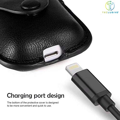 T Teclusive Ultra Luxury Protective Leather Case Cover Compatible for Airpods 2 with Metal Hook (Black) - Image 4