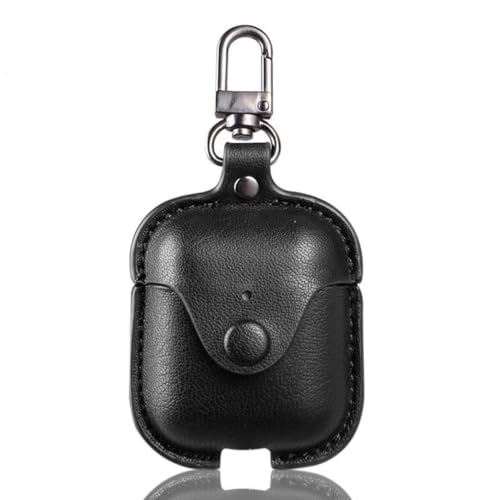 T Teclusive Ultra Luxury Protective Leather Case Cover Compatible for Airpods 2 with Metal Hook (Black) - Image 1