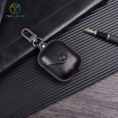 T Teclusive Ultra Luxury Protective Leather Case Cover Compatible for Airpods 2 with Metal Hook (Black) - Image 2