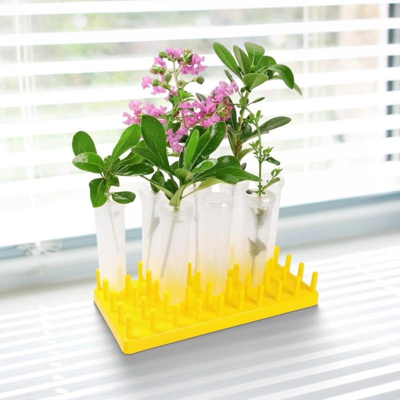Bosreroy Test Tube Rack Set of 8, Large Plastic Vials with Screw Caps, Clear Storage Containers with Yellow Stand for Lab Work - Image 3