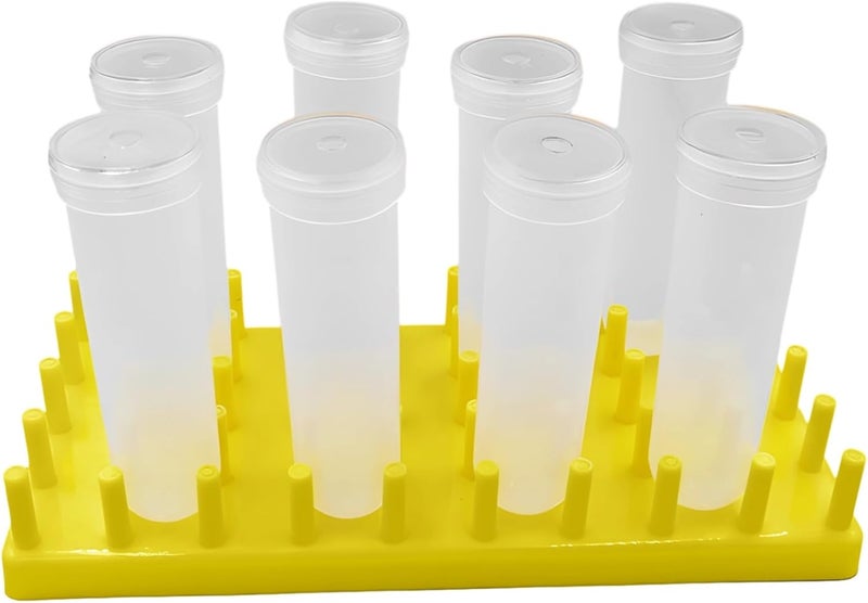 Bosreroy Test Tube Rack Set of 8, Large Plastic Vials with Screw Caps, Clear Storage Containers with Yellow Stand for Lab Work - Image 1
