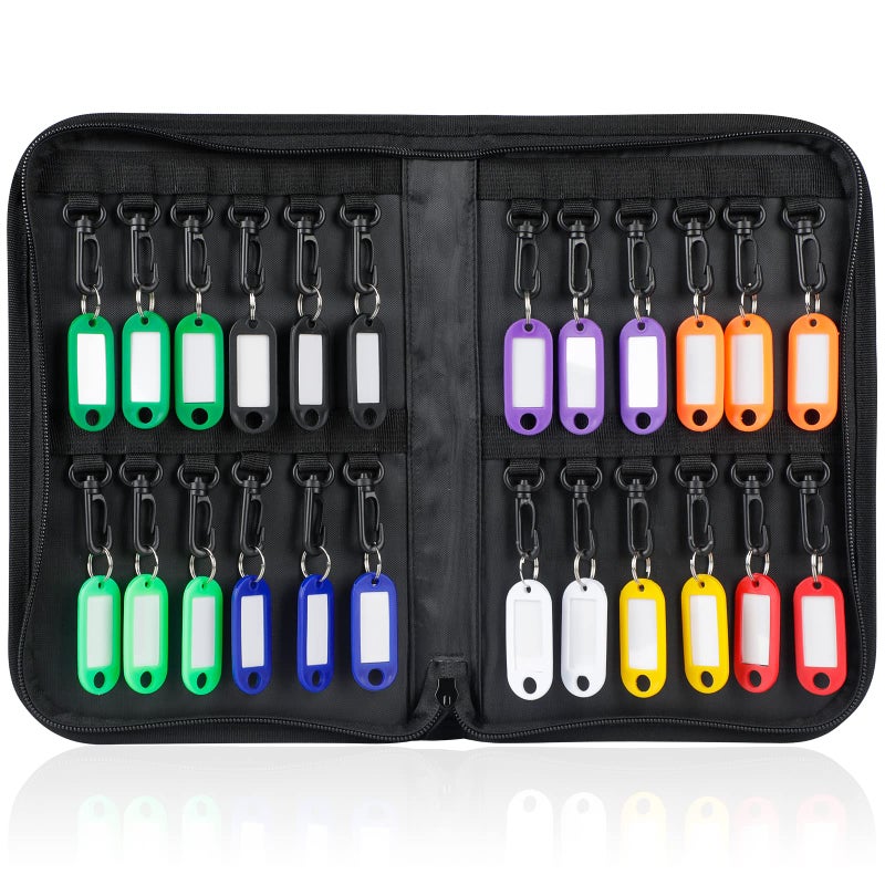 منظم مفاتيح يونيكلايف مع سحاب مقاوم للماء والنار مع 24 خطافًا وعلامات كتاب تخزين مفاتيح محمول للمكاتب ووكالات العقارات والفنادق وإدارة الإيجارات