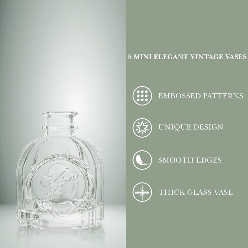 ABOUT SPACE Glass Bud Flower Vase – Pack of 5 Clear Glass Centrepiece for Mini Flowers-Antique Collections for Wedding Decorations Sturdy Textured Drop Shape Table Top Decor for Home, Restaurants - Image 3