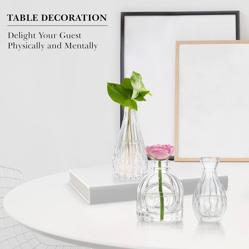 ABOUT SPACE Glass Bud Flower Vase – Pack of 5 Clear Glass Centrepiece for Mini Flowers-Antique Collections for Wedding Decorations Sturdy Textured Drop Shape Table Top Decor for Home, Restaurants - Image 5