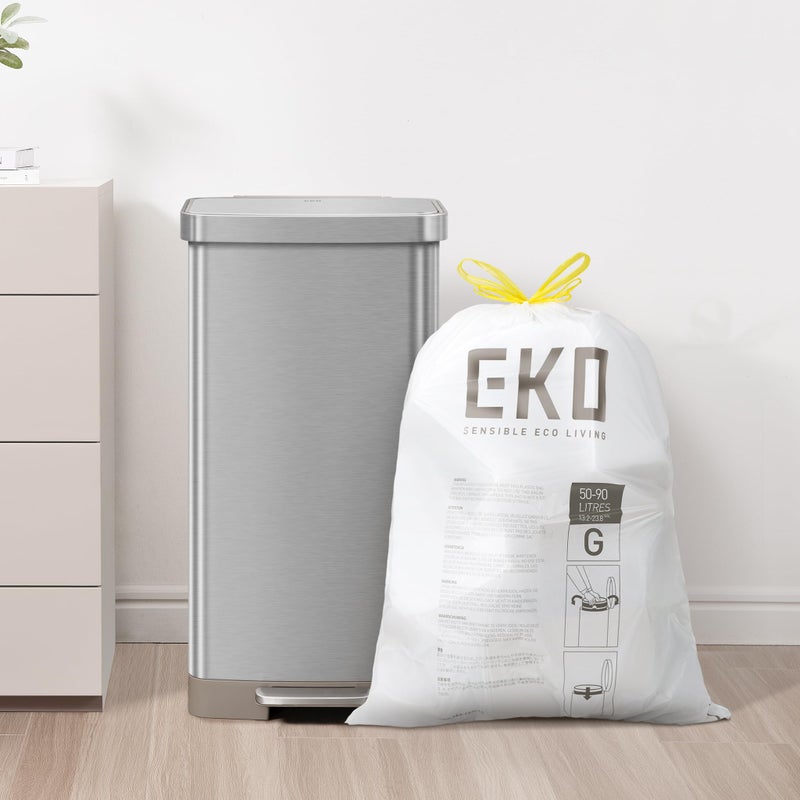 EKO 21 Gallon / 50-90 Liter,110 CountDrawstring Trash Bags, Extra-Strong Unscented Garbage Bags, Easy-Dispense Roll for Kitchen & Household Use, Resists Tears, Leaks and Punctures, Code G, White - Image 2