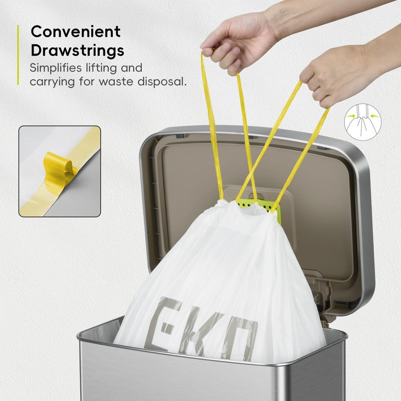 EKO 21 Gallon / 50-90 Liter,110 CountDrawstring Trash Bags, Extra-Strong Unscented Garbage Bags, Easy-Dispense Roll for Kitchen & Household Use, Resists Tears, Leaks and Punctures, Code G, White - Image 3