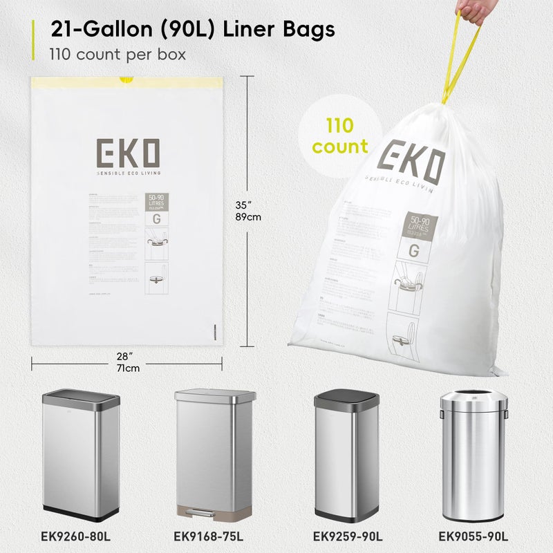 EKO 21 Gallon / 50-90 Liter,110 CountDrawstring Trash Bags, Extra-Strong Unscented Garbage Bags, Easy-Dispense Roll for Kitchen & Household Use, Resists Tears, Leaks and Punctures, Code G, White - Image 4