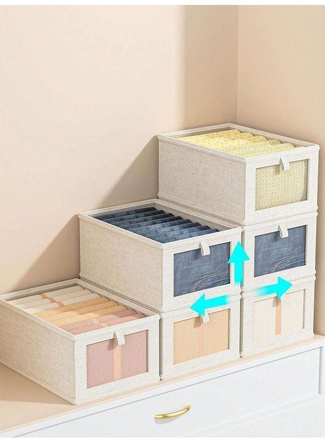 Baytak Clothes Storage Box for Home Closets, 1-Piece Foldable Cotton & Linen Wardrobe Organizer with Visual Window,Washable Large Capacity Stacking Bin for Socks Pants and Shirts Under-Bed Storage - Image 3