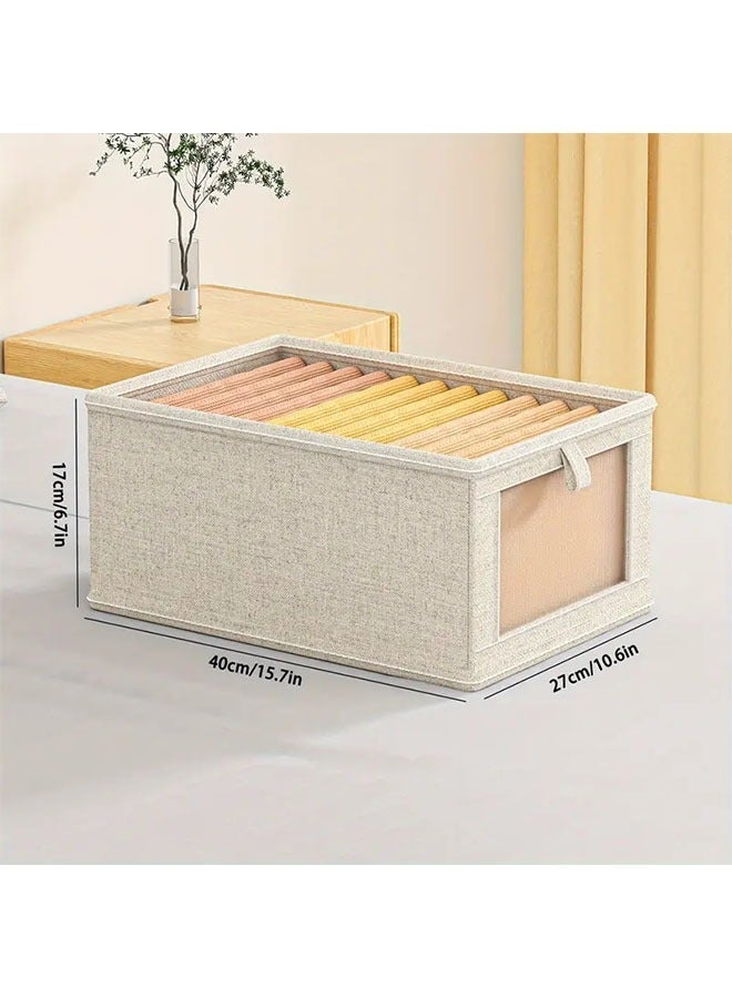 Baytak Clothes Storage Box for Home Closets, 1-Piece Foldable Cotton & Linen Wardrobe Organizer with Visual Window,Washable Large Capacity Stacking Bin for Socks Pants and Shirts Under-Bed Storage - Image 2
