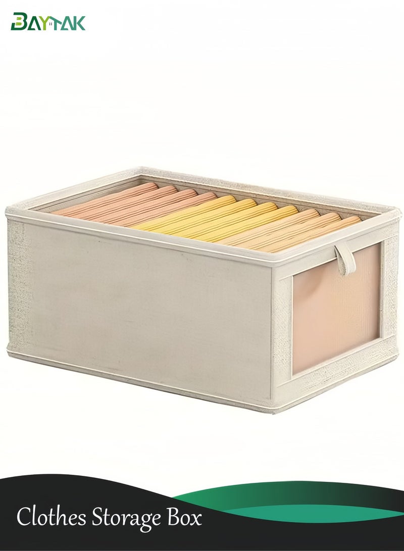 Baytak Clothes Storage Box for Home Closets, 1-Piece Foldable Cotton & Linen Wardrobe Organizer with Visual Window,Washable Large Capacity Stacking Bin for Socks Pants and Shirts Under-Bed Storage - Image 1