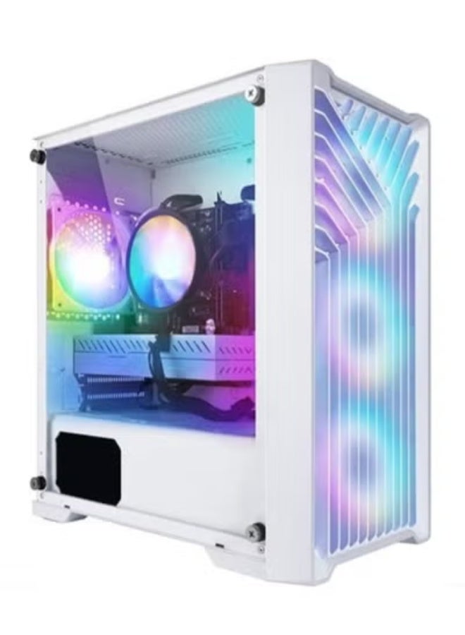كمبيوتر مكتبي مخصص للألعاب، مزود بمعالج Intel Core i7 بسرعة 3.6 جيجاهرتز تصل إلى 4.0 جيجاهرتز، وبطاقة رسوميات AMD Radeon RX 580 بسعة 8 جيجابايت GDDR5، وذاكرة RAM بسعة 16 جيجابايت، وقرص تخزين NVMe SSD بسعة 1 تيرابايت، ويعمل بنظام Windows 11 Pro، مع دعم Wi-Fi وBluetooth 5.0، وجاهز لتشغيل تقنيات الواقع الافتراضي (VR Ready)، ويحتوي على 4 مراوح RGB بإضاءة ملونة. - Image 1