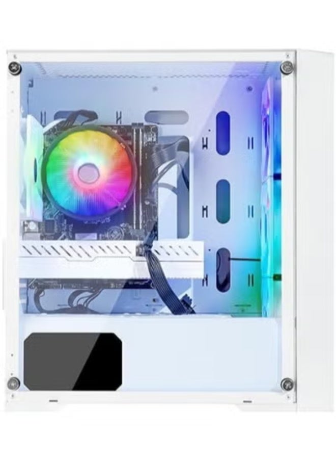 كمبيوتر مكتبي مخصص للألعاب، مزود بمعالج Intel Core i7 بسرعة 3.6 جيجاهرتز تصل إلى 4.0 جيجاهرتز، وبطاقة رسوميات AMD Radeon RX 580 بسعة 8 جيجابايت GDDR5، وذاكرة RAM بسعة 16 جيجابايت، وقرص تخزين NVMe SSD بسعة 1 تيرابايت، ويعمل بنظام Windows 11 Pro، مع دعم Wi-Fi وBluetooth 5.0، وجاهز لتشغيل تقنيات الواقع الافتراضي (VR Ready)، ويحتوي على 4 مراوح RGB بإضاءة ملونة. - Image 4