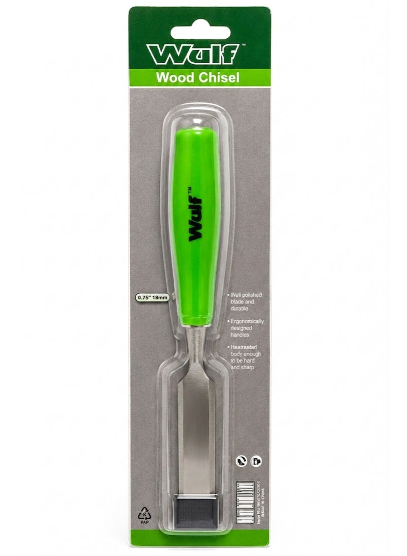 Wulf Wood Chisel 0.75 Inch 18mm Heavy Duty Woodworking Chisel with Hardened Steel Blade Ergonomic Handle for Carving Shaping Trimming and Wood Craft Work