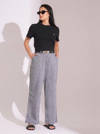 globus Women Cotton High-Rise Wide Leg Formal Trousers