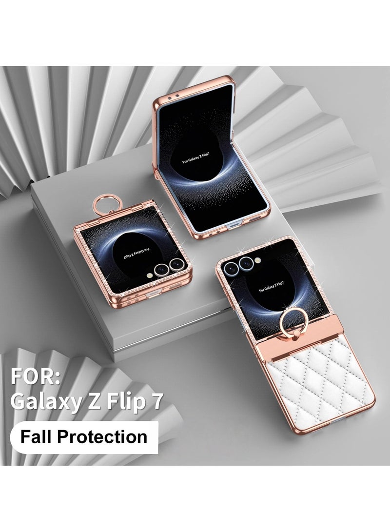 general Compatible with Samsung Z Flip7 mobile phone case folding screen diamond small fragrance all-inclusive dropproof protective leather case - Image 1