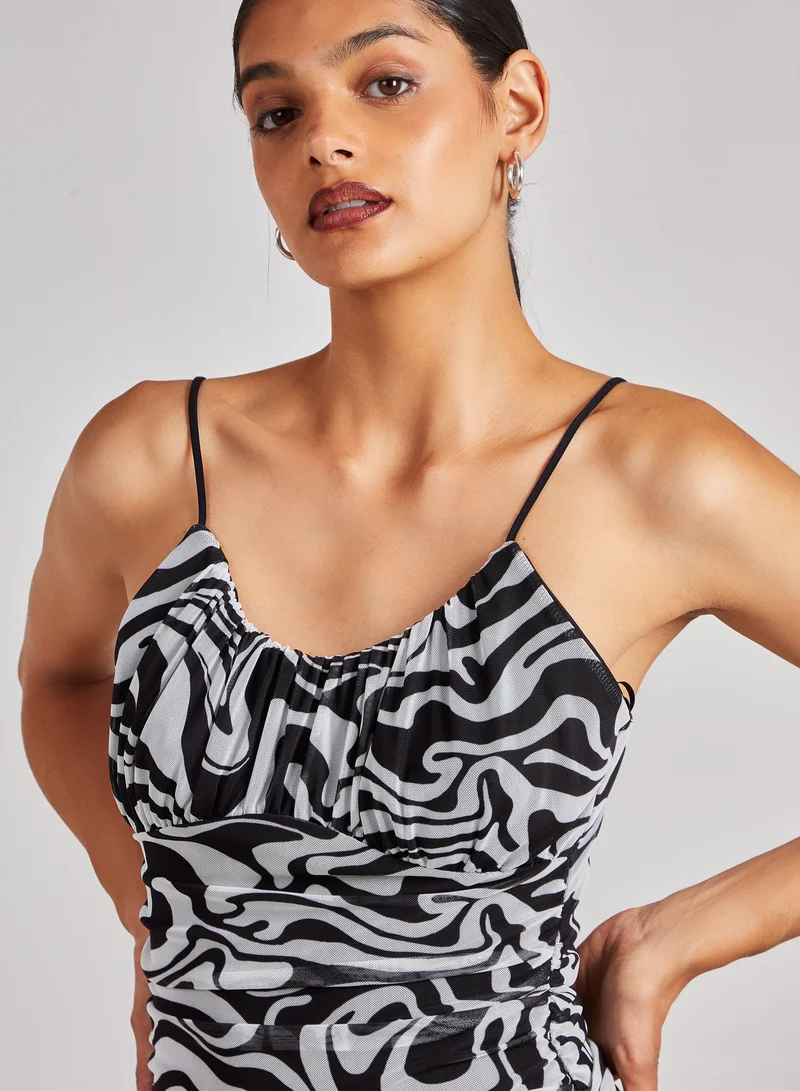 Pink Vanilla Swirl Print Mesh Cami Dress