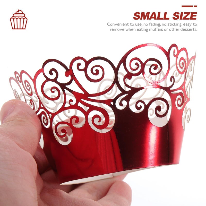 50 Red Aluminum Foil Cupcake Liners Hollow Edging Greaseproof Baking Cups For Muffins Desserts Party Decorative Bakeware - Image 5