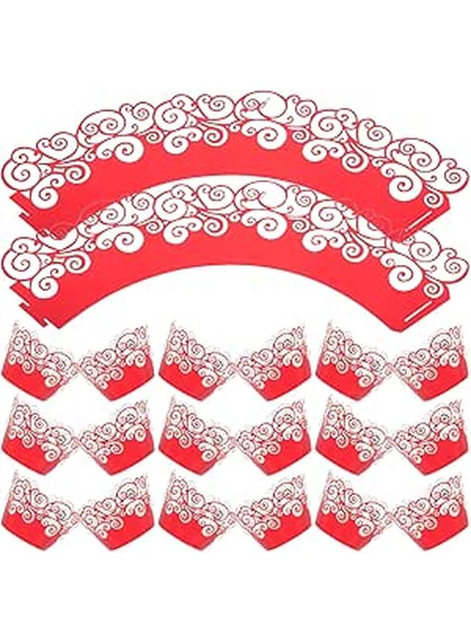 50 Red Aluminum Foil Cupcake Liners Hollow Edging Greaseproof Baking Cups For Muffins Desserts Party Decorative Bakeware - Image 1