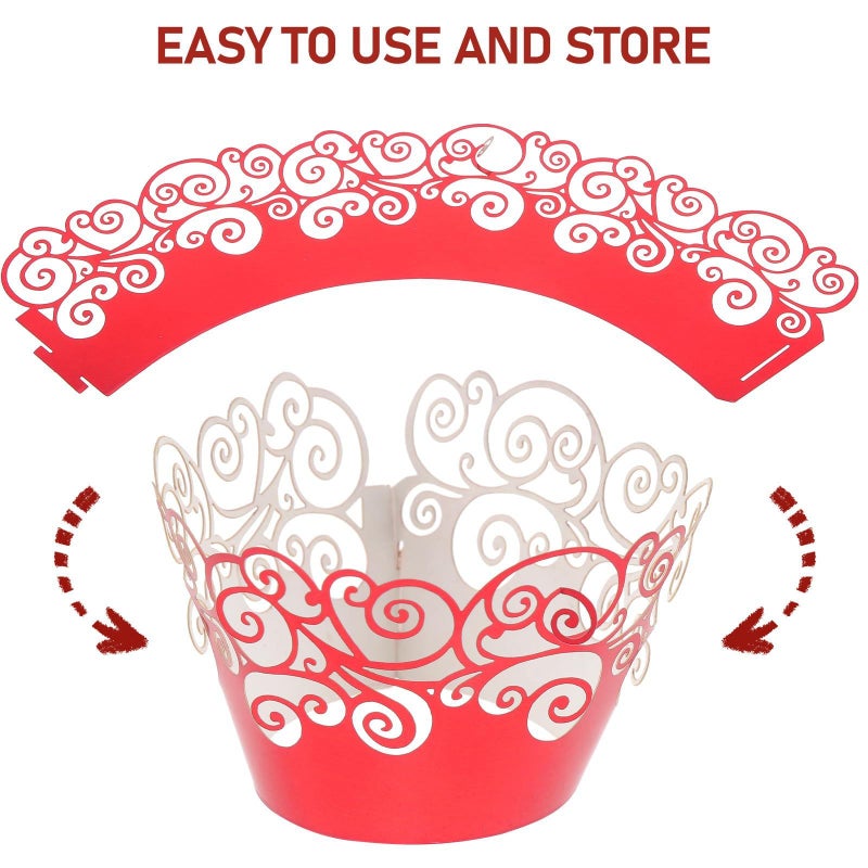 50 Red Aluminum Foil Cupcake Liners Hollow Edging Greaseproof Baking Cups For Muffins Desserts Party Decorative Bakeware - Image 4