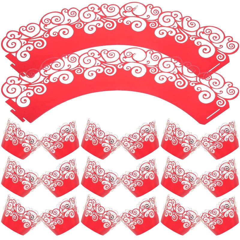 50 Red Aluminum Foil Cupcake Liners Hollow Edging Greaseproof Baking Cups For Muffins Desserts Party Decorative Bakeware - Image 2