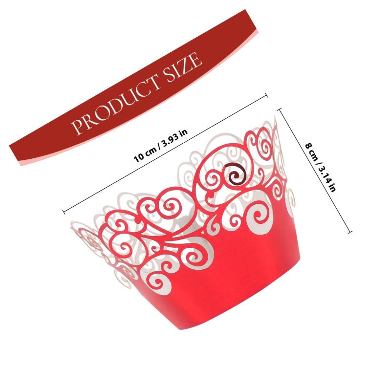 50 Red Aluminum Foil Cupcake Liners Hollow Edging Greaseproof Baking Cups For Muffins Desserts Party Decorative Bakeware - Image 3
