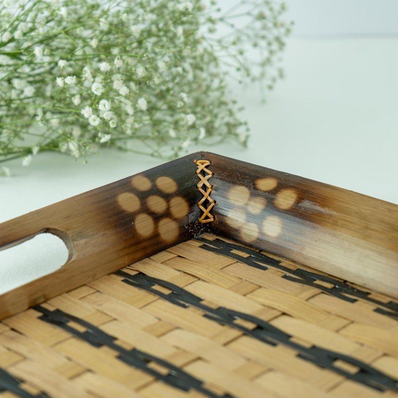 JUNSU CRAFT RA Junsu Craft Handmade Wooden Bamboo Tray | Eco-Friendly Multipurpose Serving Tray for Breakfast in Bed Kitchen Tea Snacks & Home Décor | Rustic Wooden Platter (15.5 x 12 Inch) - Image 3