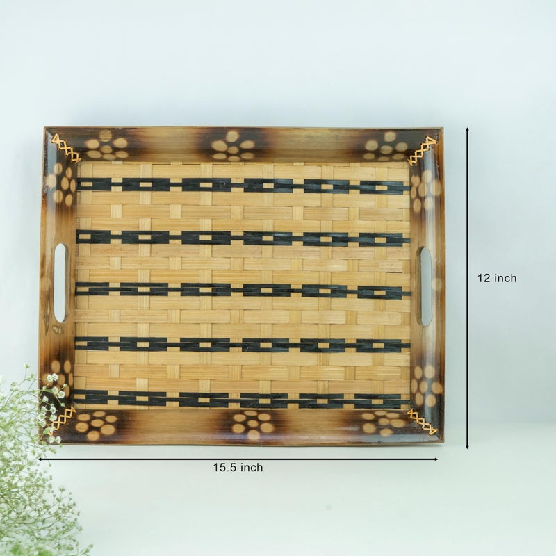 JUNSU CRAFT RA Junsu Craft Handmade Wooden Bamboo Tray | Eco-Friendly Multipurpose Serving Tray for Breakfast in Bed Kitchen Tea Snacks & Home Décor | Rustic Wooden Platter (15.5 x 12 Inch) - Image 2