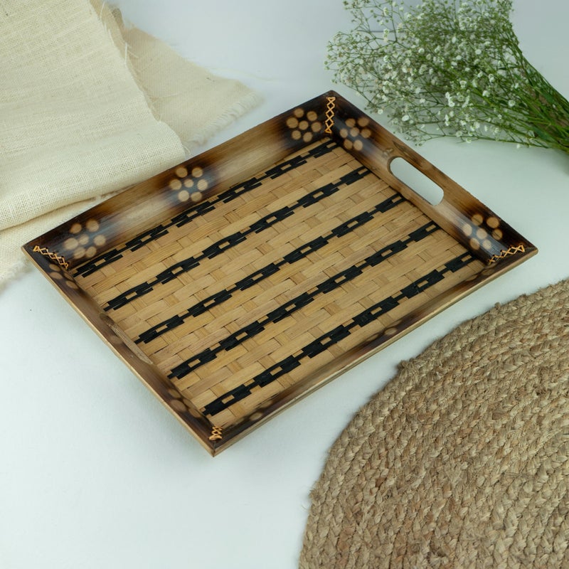 JUNSU CRAFT RA Junsu Craft Handmade Wooden Bamboo Tray | Eco-Friendly Multipurpose Serving Tray for Breakfast in Bed Kitchen Tea Snacks & Home Décor | Rustic Wooden Platter (15.5 x 12 Inch) - Image 4