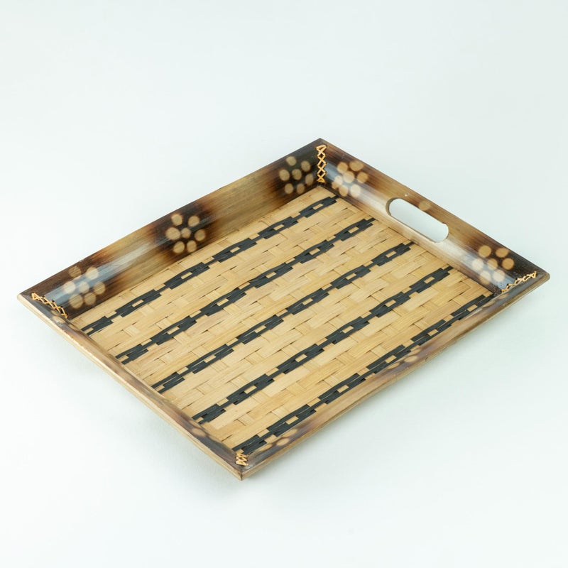 JUNSU CRAFT RA Junsu Craft Handmade Wooden Bamboo Tray | Eco-Friendly Multipurpose Serving Tray for Breakfast in Bed Kitchen Tea Snacks & Home Décor | Rustic Wooden Platter (15.5 x 12 Inch) - Image 1