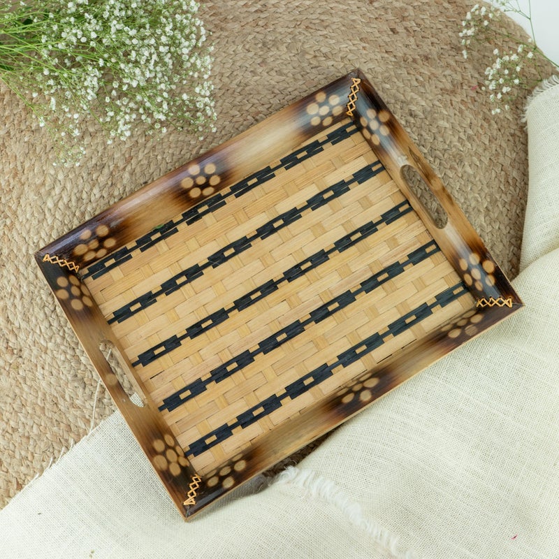 JUNSU CRAFT RA Junsu Craft Handmade Wooden Bamboo Tray | Eco-Friendly Multipurpose Serving Tray for Breakfast in Bed Kitchen Tea Snacks & Home Décor | Rustic Wooden Platter (15.5 x 12 Inch) - Image 5