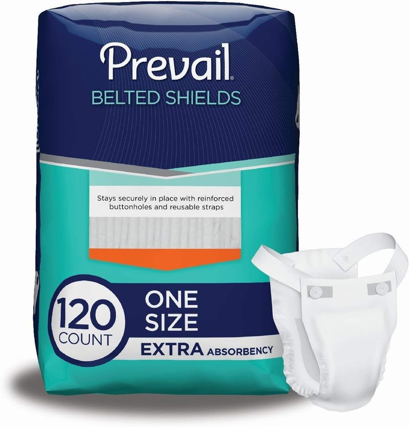 Prevail Prevail Incontinence Unisex Belted Shields, Disposable Adult Belted Shield for Men & Women - Extra Absorbency - 120 Count (4 Packs of 30) 