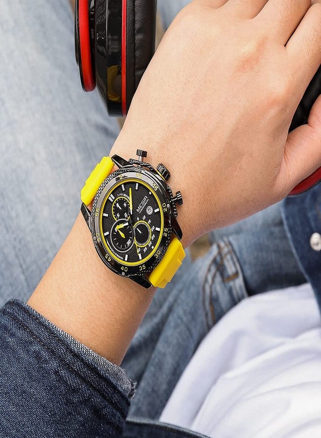 MEGIR Men's Sports Analogue Chronograph Luminous Quartz Watches with Stylish Silicone Strap for Gifts 2211, Yellow - Image 2
