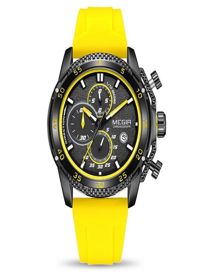 MEGIR Men's Sports Analogue Chronograph Luminous Quartz Watches with Stylish Silicone Strap for Gifts 2211, Yellow - Image 1